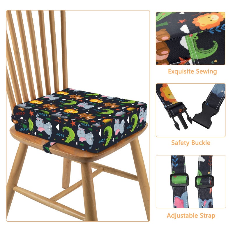 SMZCTYI Toddler Booster Seat for Dining Table, Stronger Support Non-Slip Bottom Double Safe Straps Booster Seat Dining Toddler, Portable Travel Increasing Cushion (Black) - Image 3